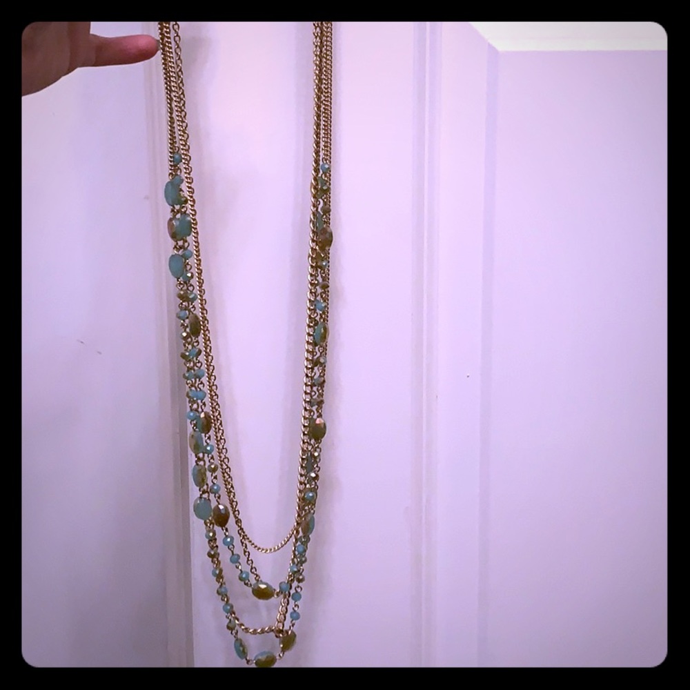 Premier Design aqua and gold tiered necklace
